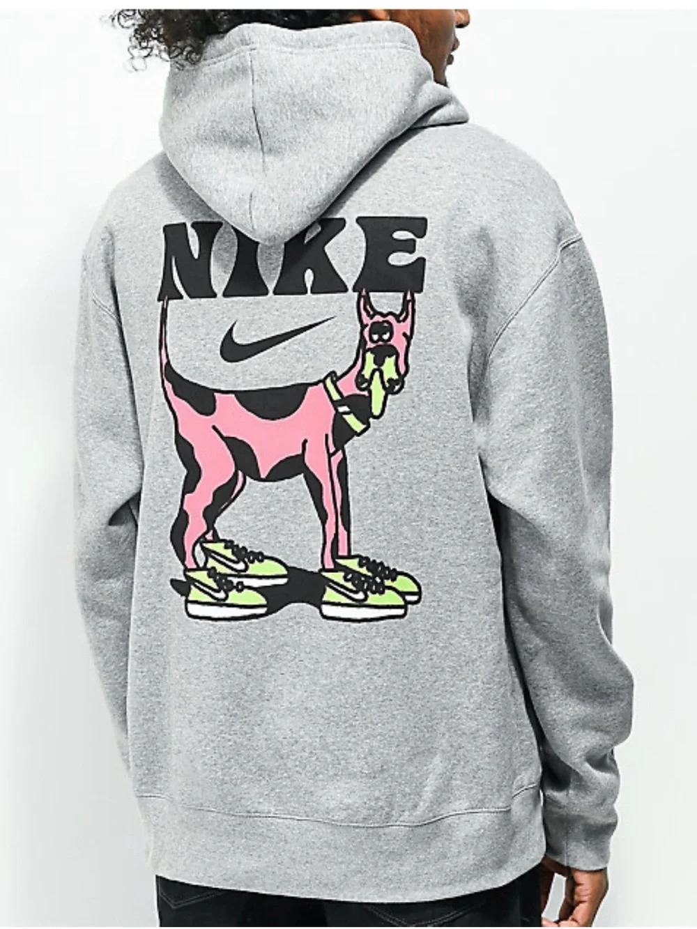 Nike SB Grey Hoodie with Pink Graphic Dog and Neon Accents